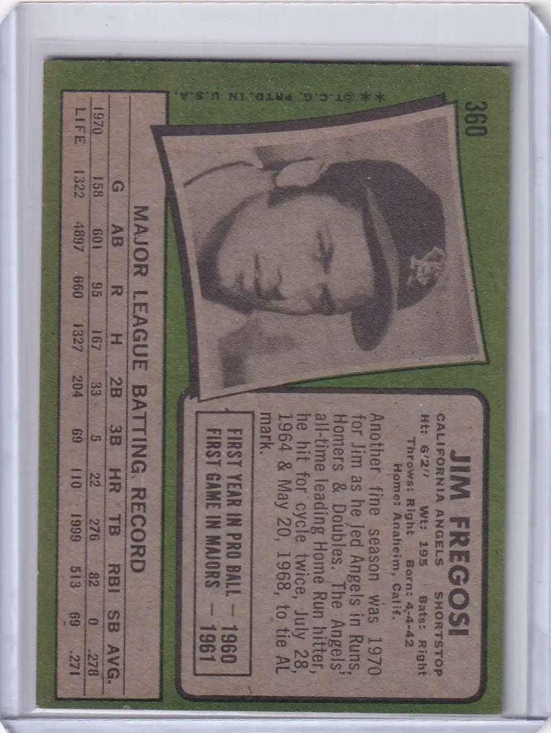 1971 Topps Baseball #360 Jim Fregosi - California Angels - Baseball Card Single