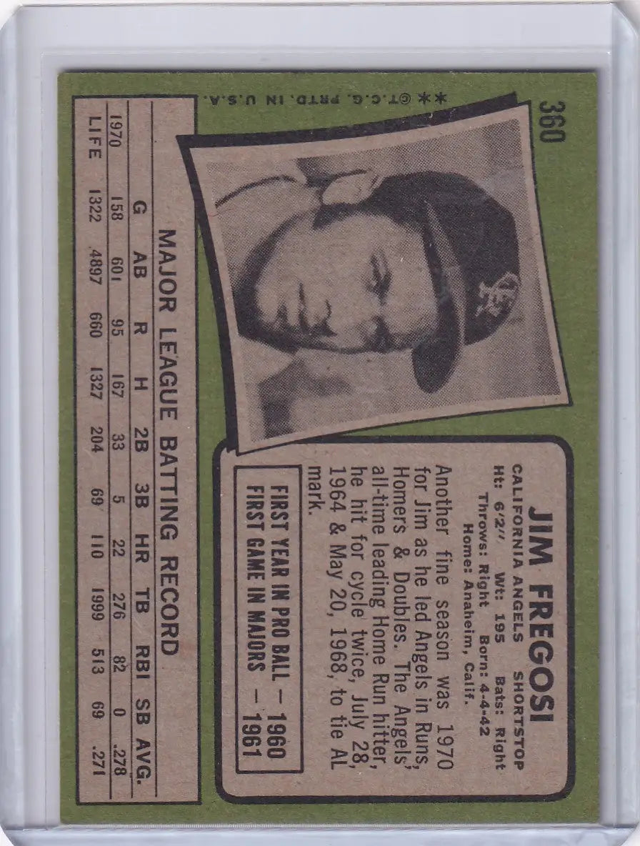Vintage Jim Fregosi baseball card from 1971 Topps Baseball California Angels series