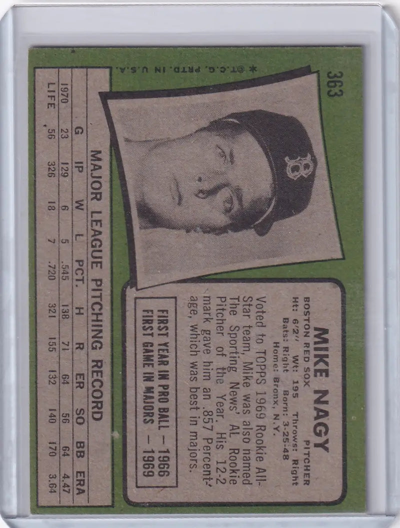 1971 Topps Baseball #363 Mike Nagy - Boston Red Sox