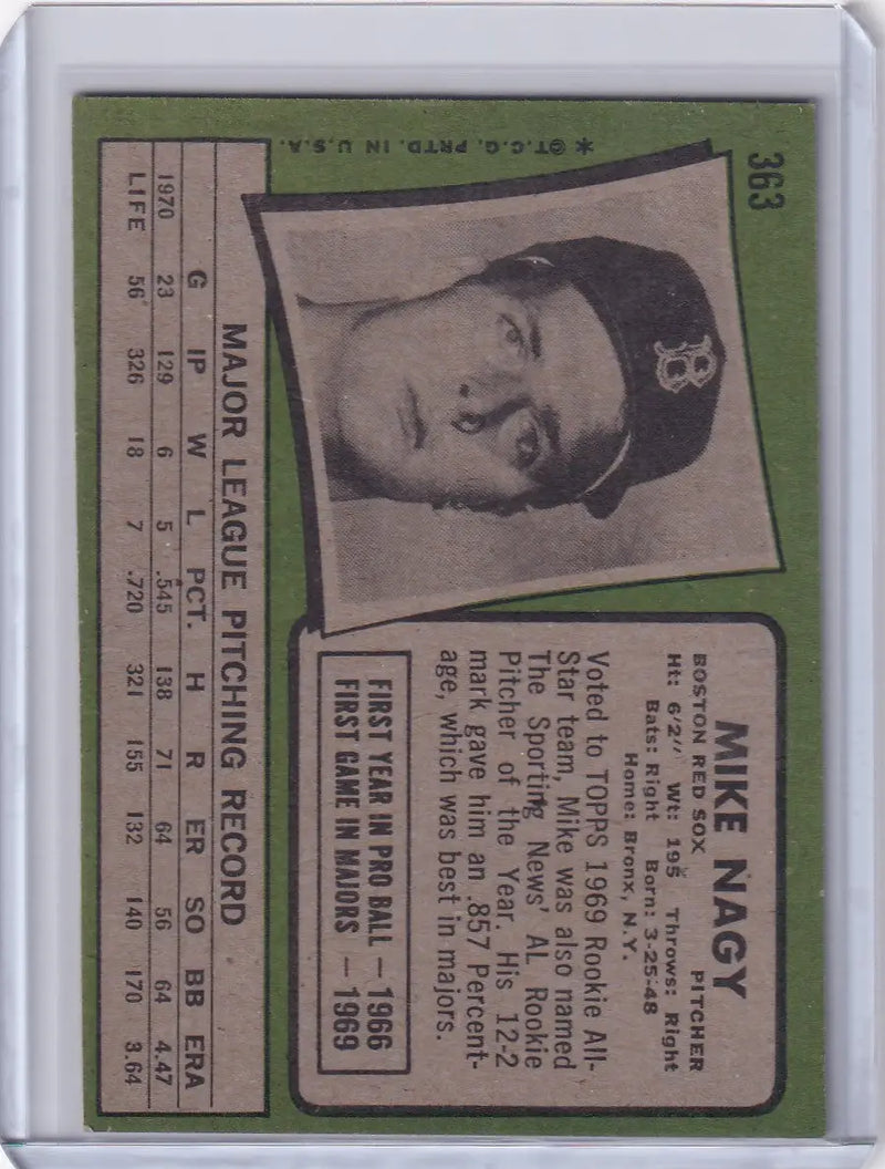 1971 Topps Baseball #363 Mike Nagy - Boston Red Sox