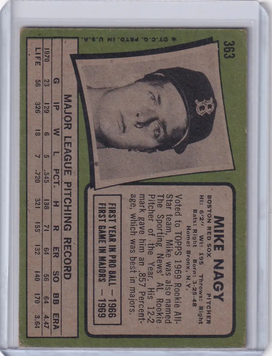 1971 Topps Baseball #363 Mike Nagy - Boston Red Sox