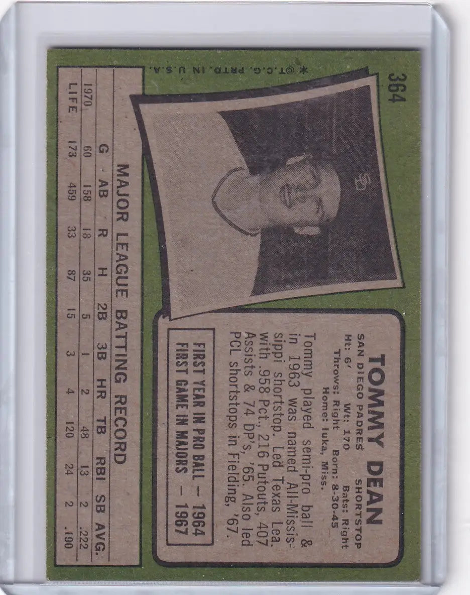 1971 Topps Baseball #364 Tommy Dean - San Diego Padres