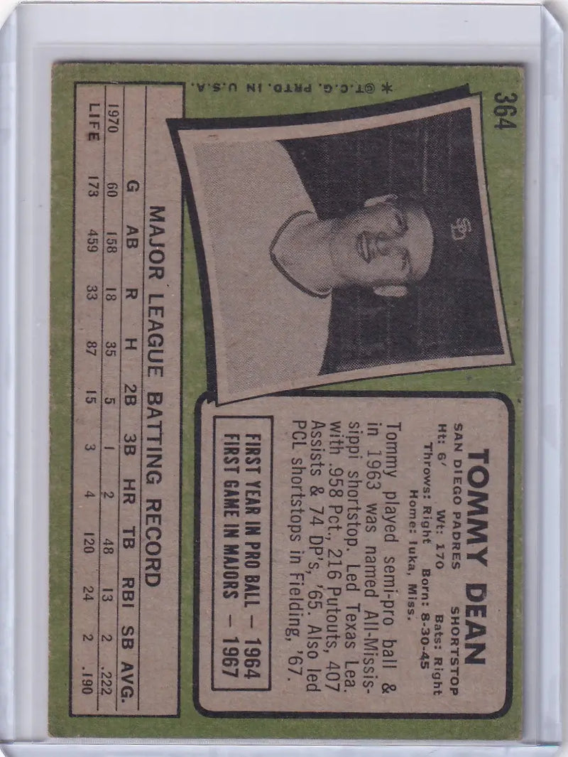 1971 Topps Baseball #364 Tommy Dean - San Diego Padres