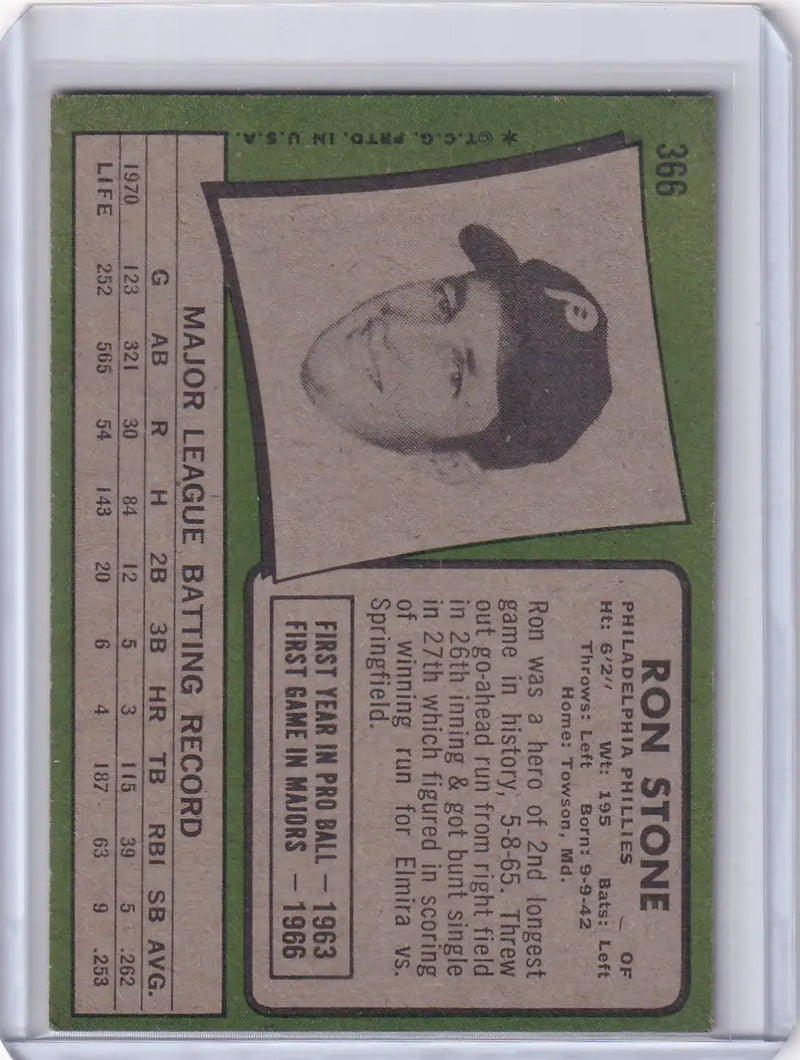 1971 Topps Baseball #366 Ron Stone - Philadelphia Phillies