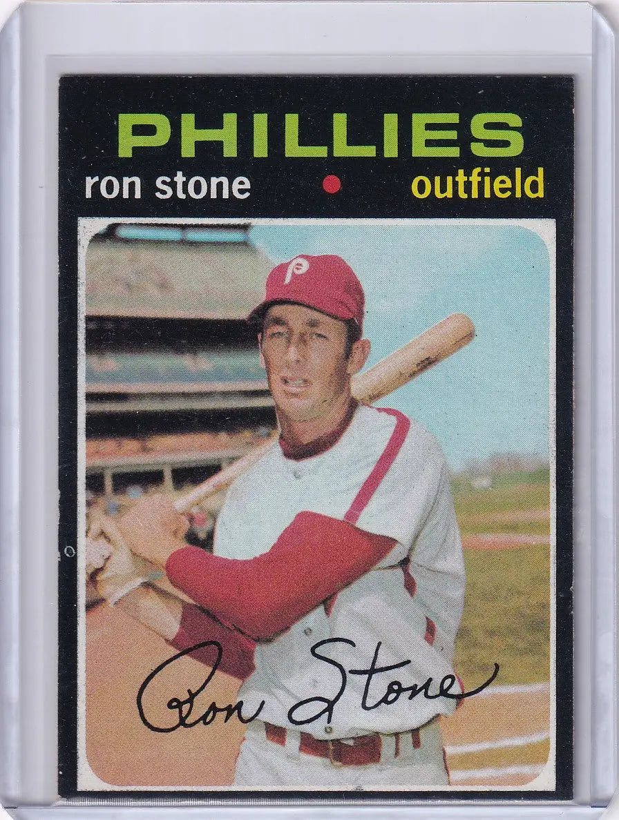 1971 Topps Baseball card of Ron Stone, Philadelphia Phillies outfielder in batting pose
