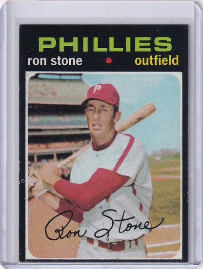 1971 Topps Baseball card of Ron Stone, Philadelphia Phillies outfielder in batting pose