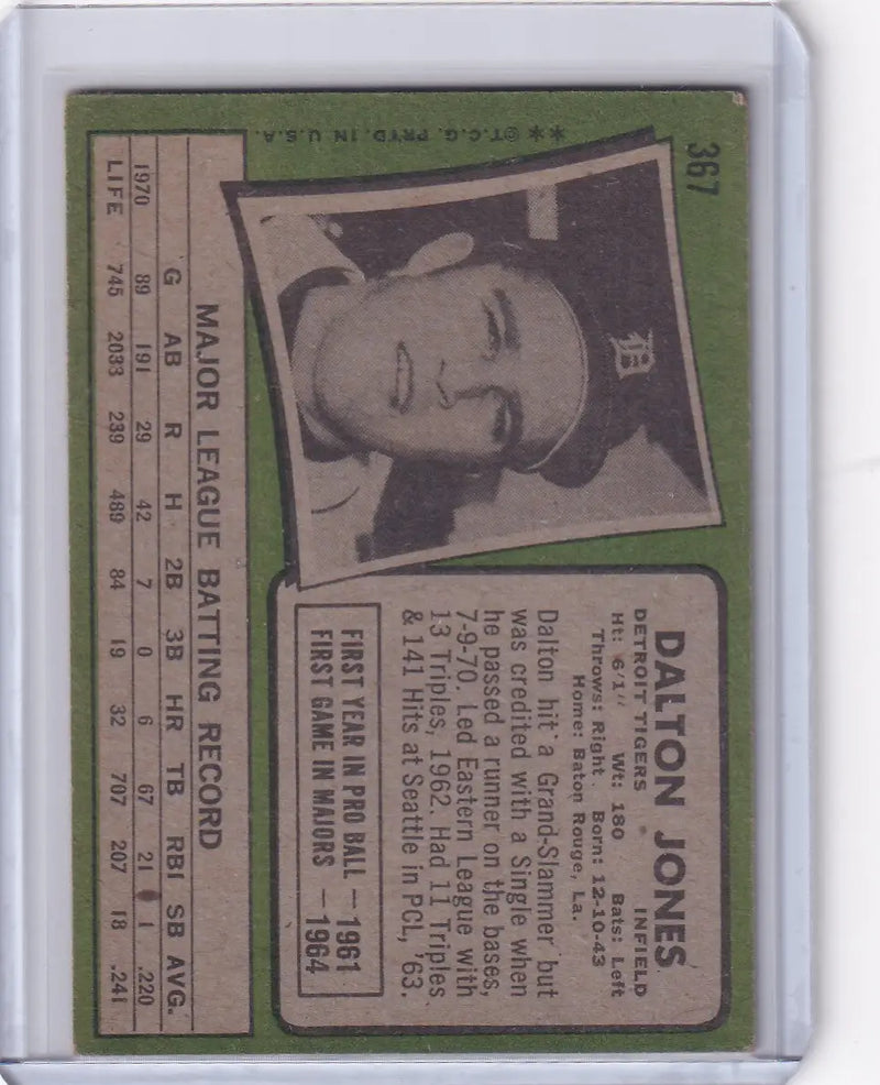 1971 Topps Baseball #367 Dalton Jones - Detroit Tigers