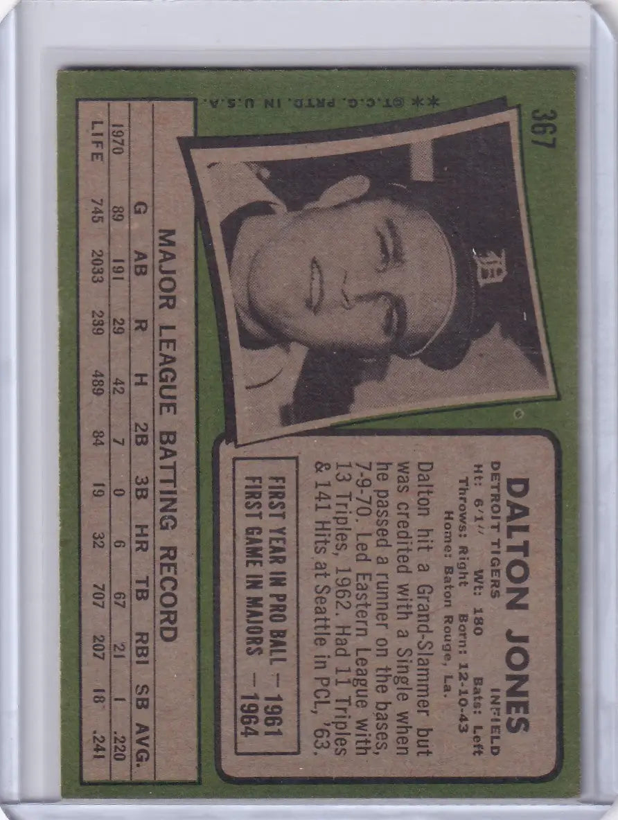 1971 Topps Baseball #367 Dalton Jones - Detroit Tigers