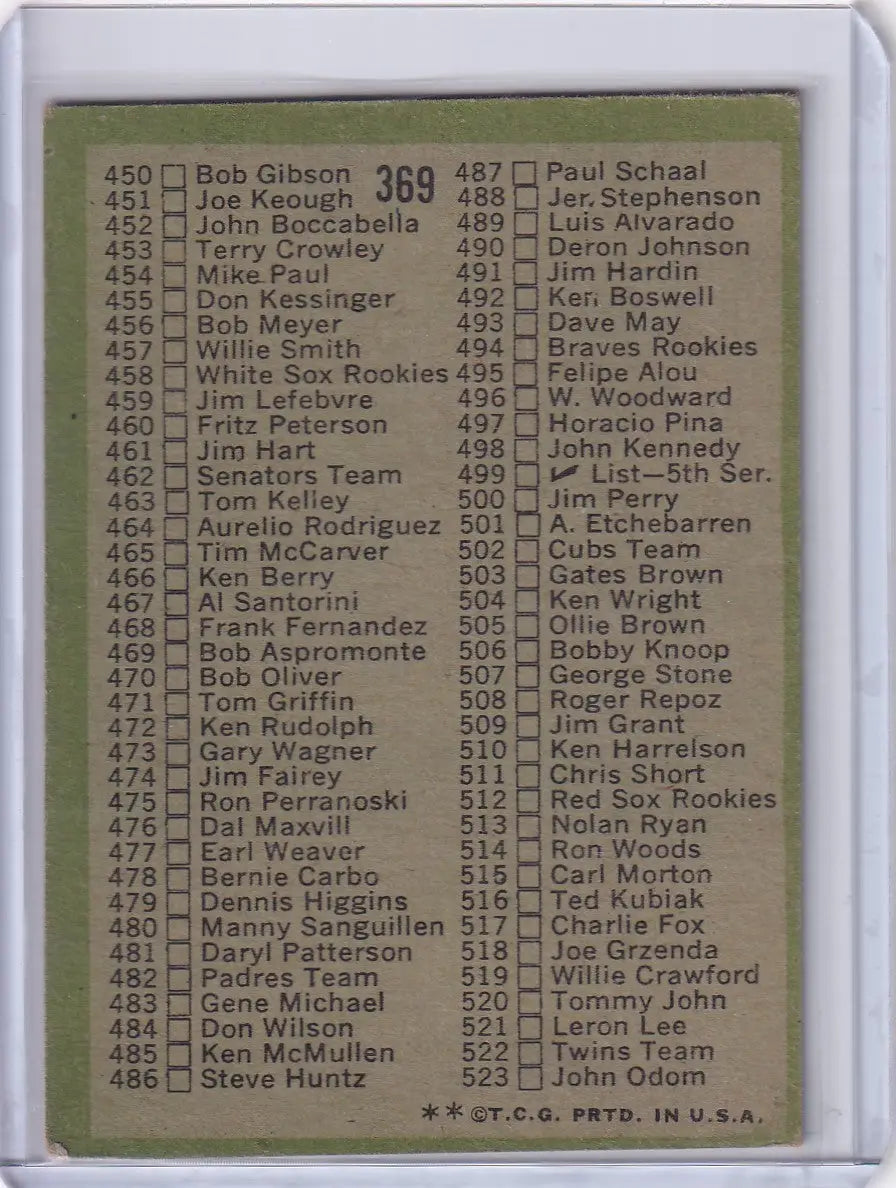 1971 Topps Baseball #369 Checklist (#394-523)