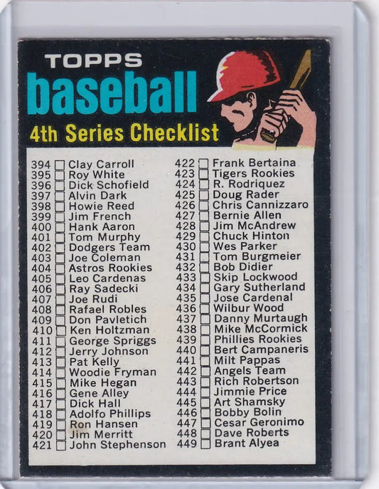 Topps Baseball 4th Series Checklist Card #369 displaying player names 394-449