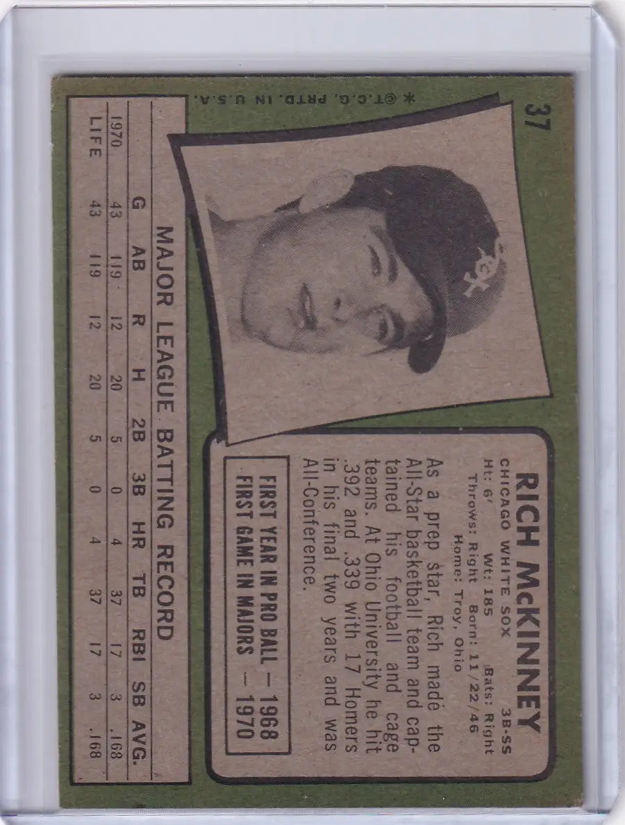 1971 Topps Baseball #37 Rich McKinney - Chicago White Sox RC