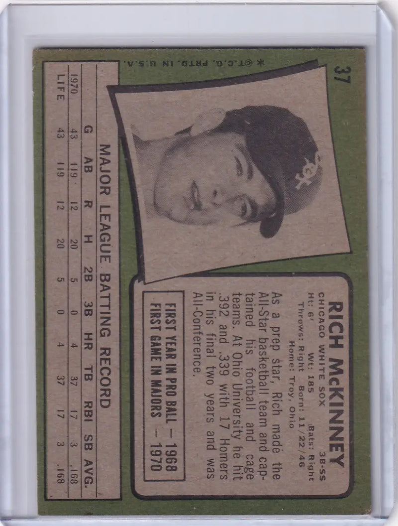 1971 Topps Baseball #37 Rich McKinney - Chicago White Sox RC