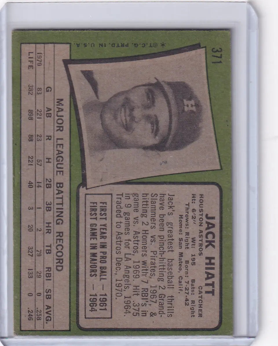 1971 Topps Baseball #371 Jack Hiatt - Houston Astros
