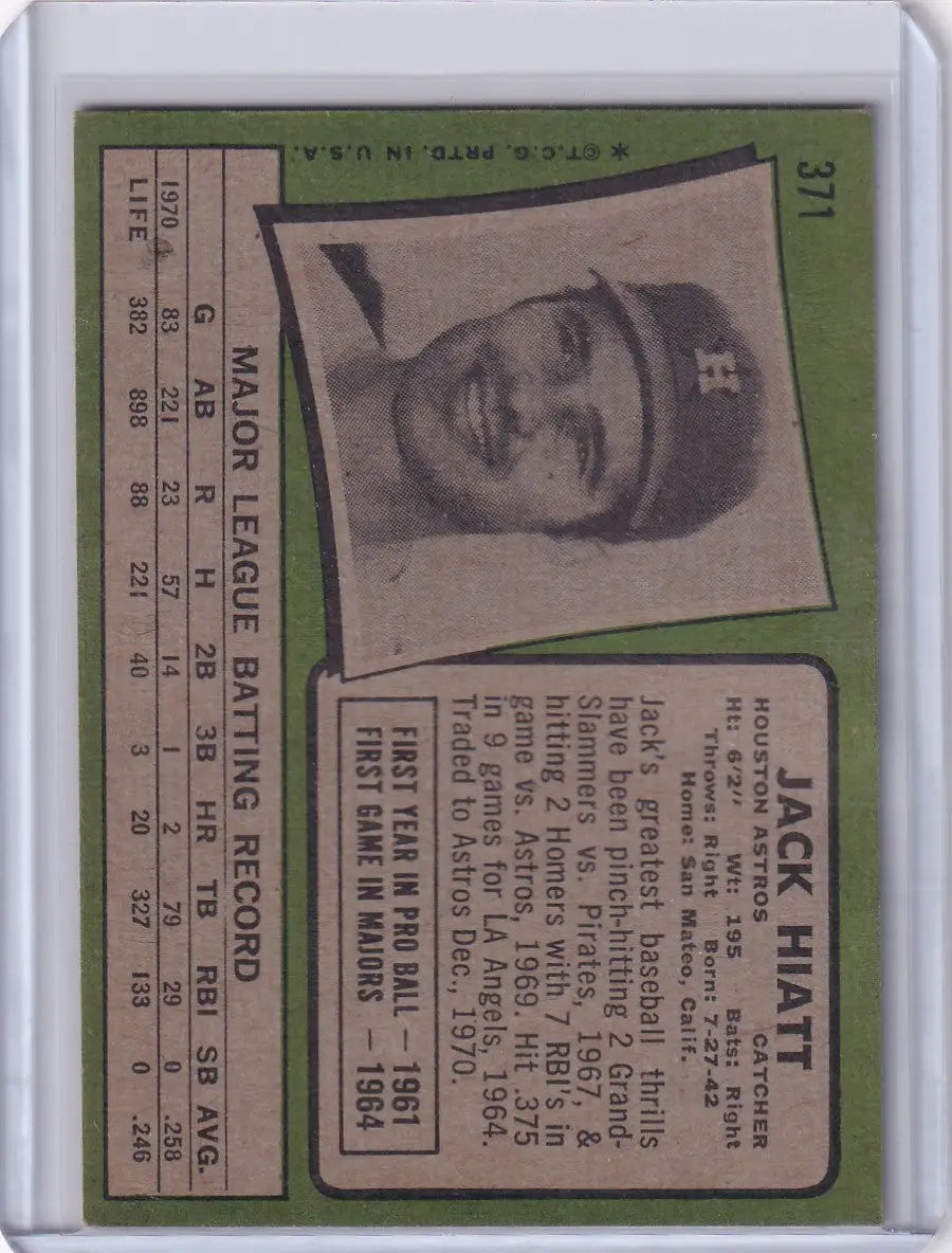 1971 Topps Baseball #371 Jack Hiatt - Houston Astros