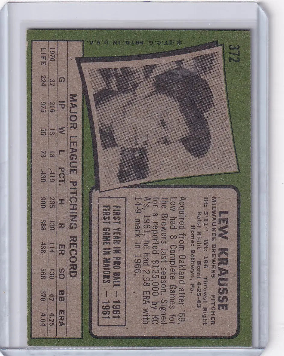 1971 Topps Baseball #372 Lew Krausse - Milwaukee Brewers