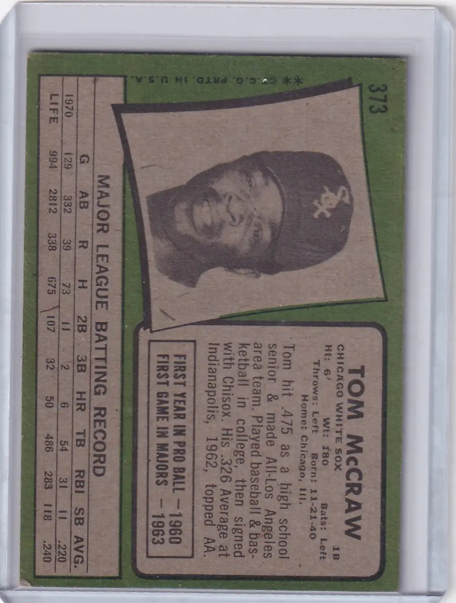 1971 Topps Baseball #373 Tom McCraw - Chicago White Sox