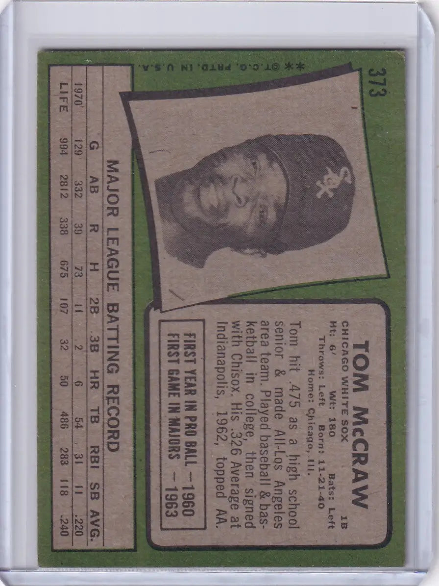 1971 Topps Baseball #373 Tom McCraw - Chicago White Sox