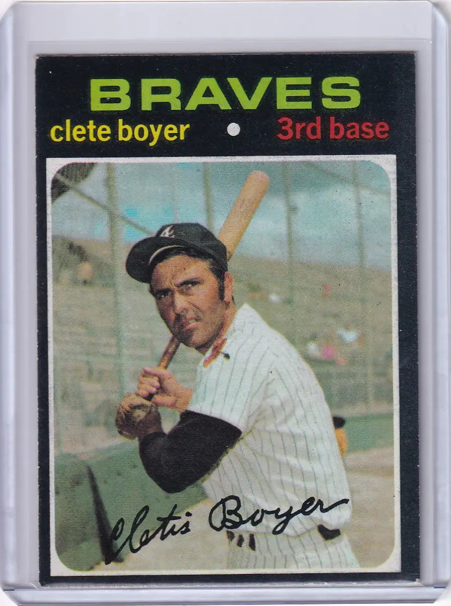 1971 Topps Baseball card of Clete Boyer in batting stance, Atlanta Braves player