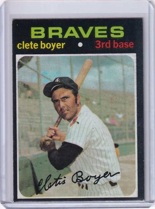 1971 Topps Baseball card of Clete Boyer in batting stance, Atlanta Braves player
