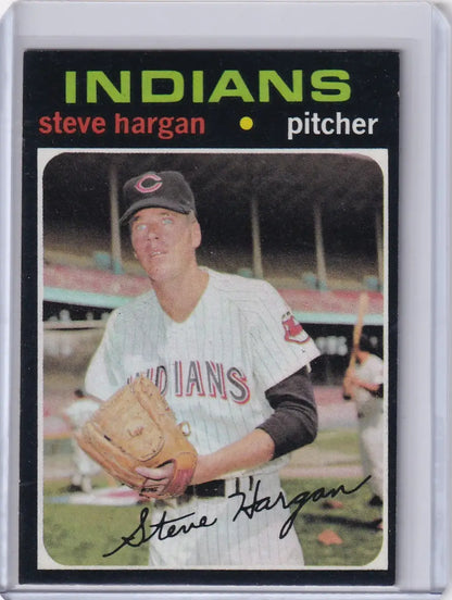 Baseball card of Steve Hargan in Cleveland Indians uniform from Topps Baseball 1971