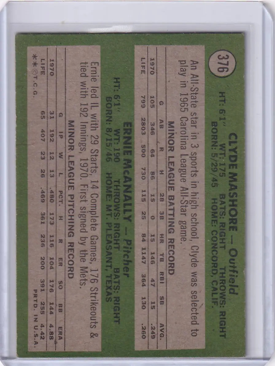 1971 Topps Baseball #376 Expos Rookies - Clyde Mashore / Ernie McAnally RC