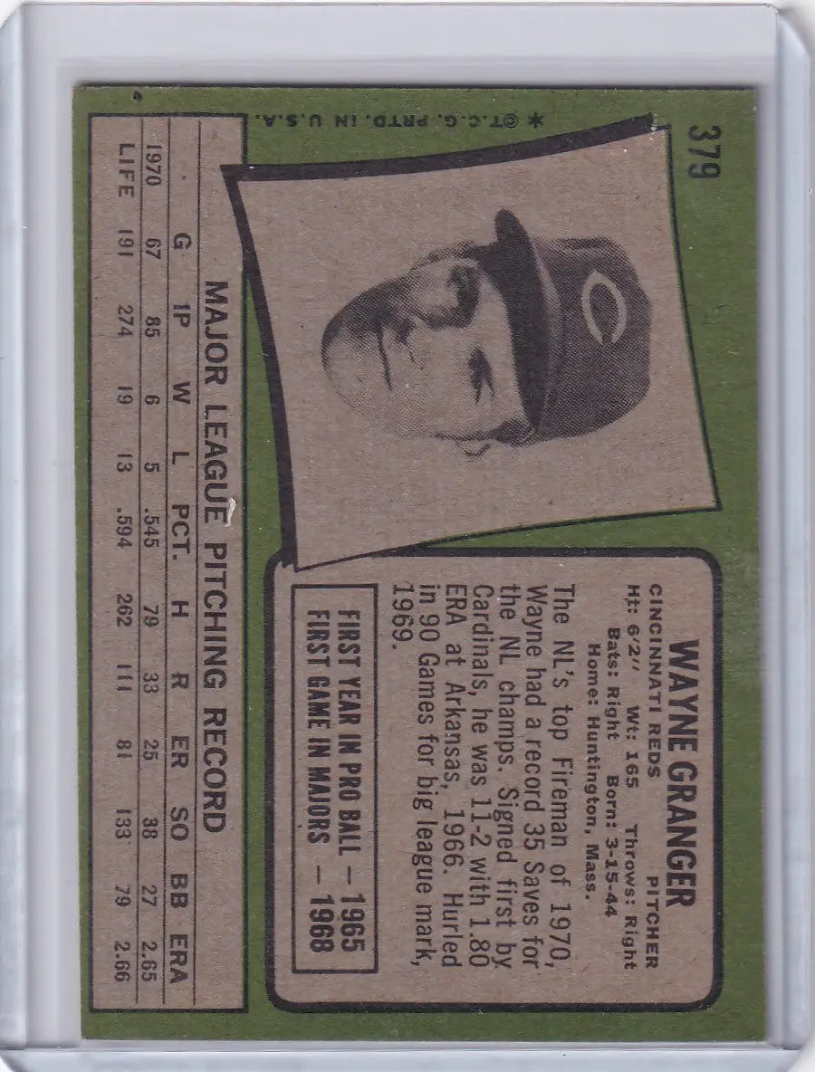 1971 Topps Baseball #379 Wayne Granger - Cincinnati Reds