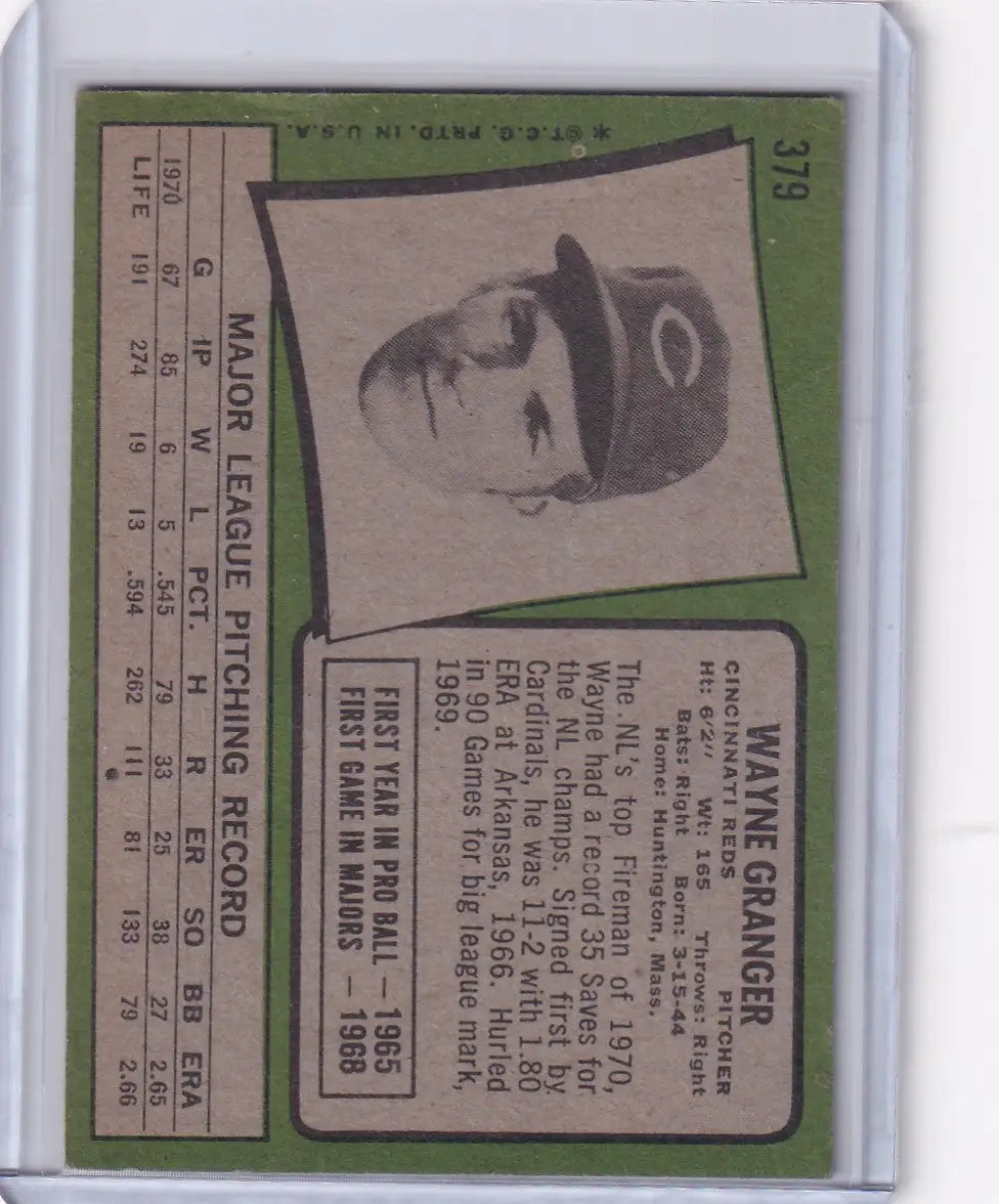 1971 Topps Baseball #379 Wayne Granger - Cincinnati Reds