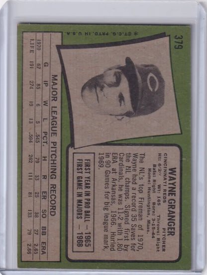 Baseball card of Wayne Granger, Cincinnati Reds, from 1971 Topps Baseball series