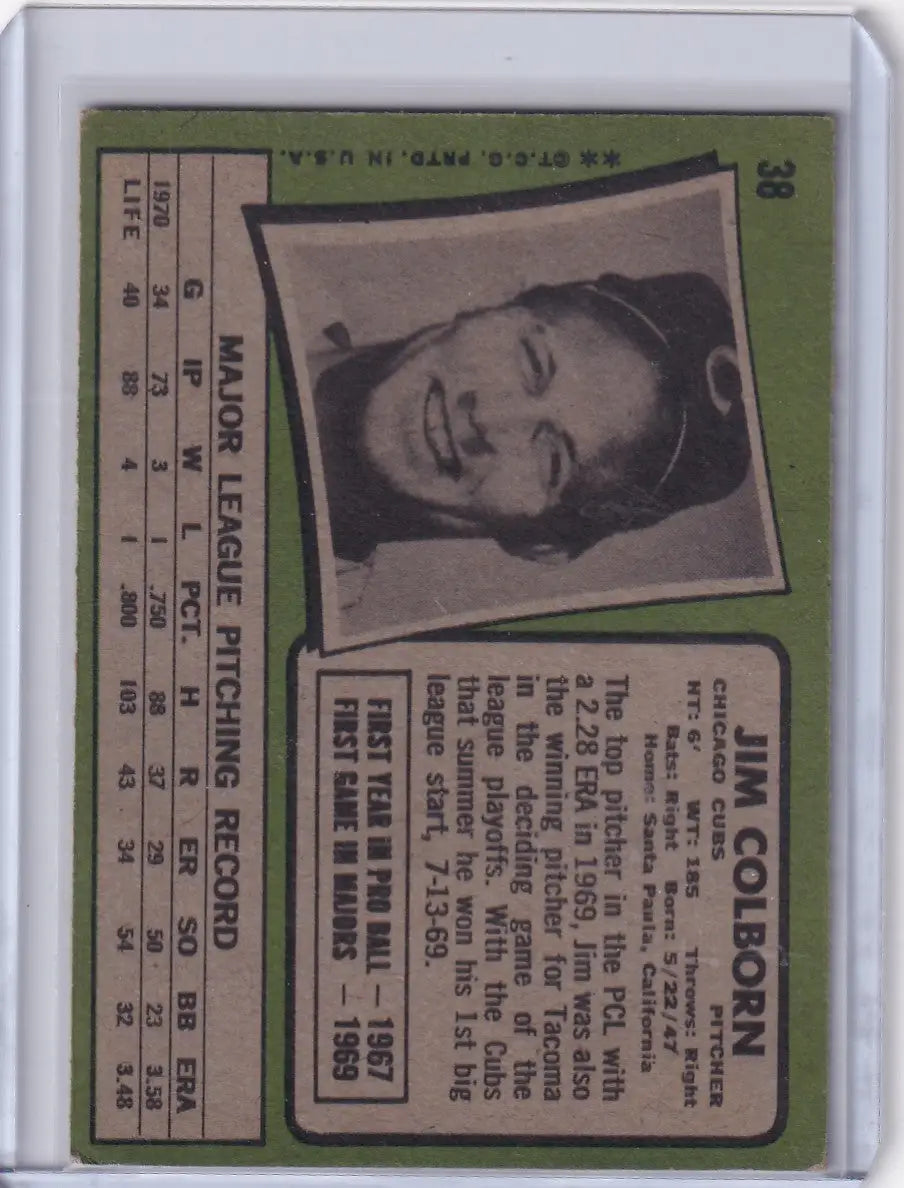 1971 Topps Baseball #38 Jim Colborn - Chicago Cubs RC