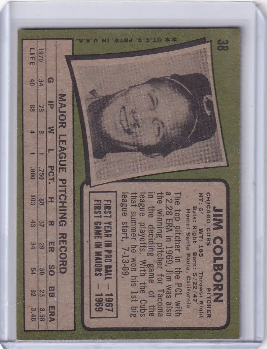 1971 Topps Baseball card of Jim Colborn, smiling Chicago Cubs player with stats