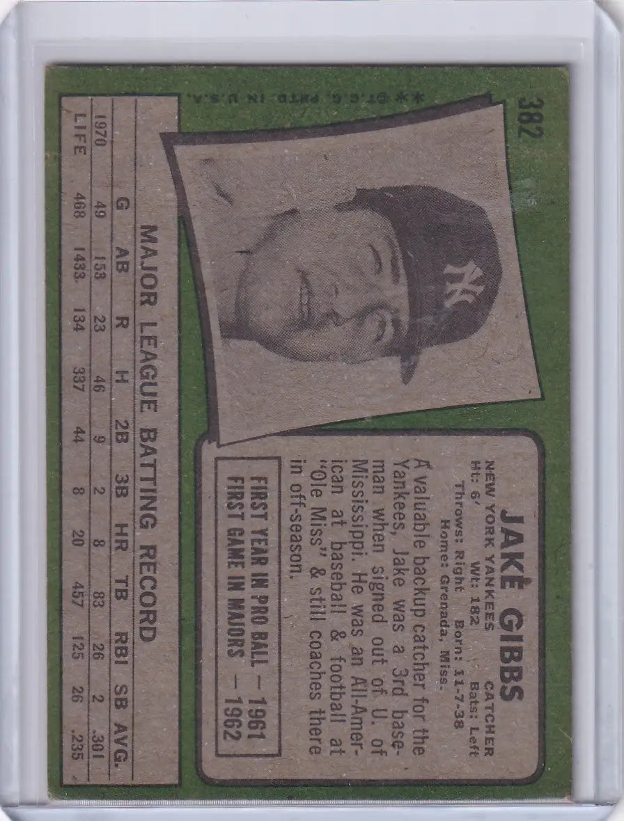 1971 Topps Baseball #382 Jake Gibbs - New York Yankees