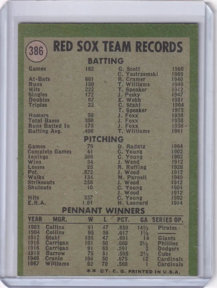 1971 Topps Baseball #386 Boston Red Sox Team - Baseball Card Single