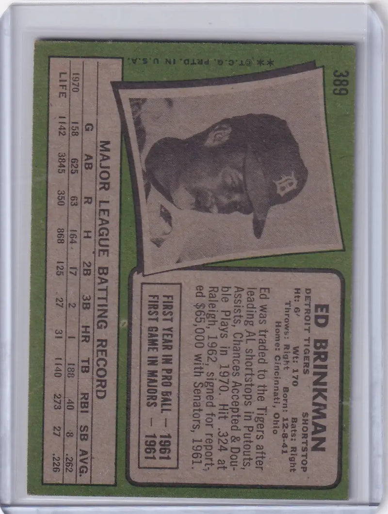 1971 Topps Baseball #389 Ed Brinkman - Detroit Tigers