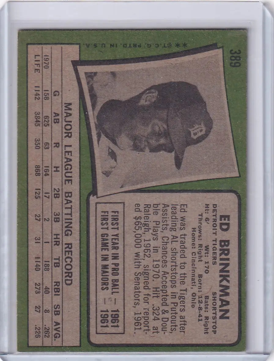 1971 Topps Baseball #389 Ed Brinkman - Detroit Tigers