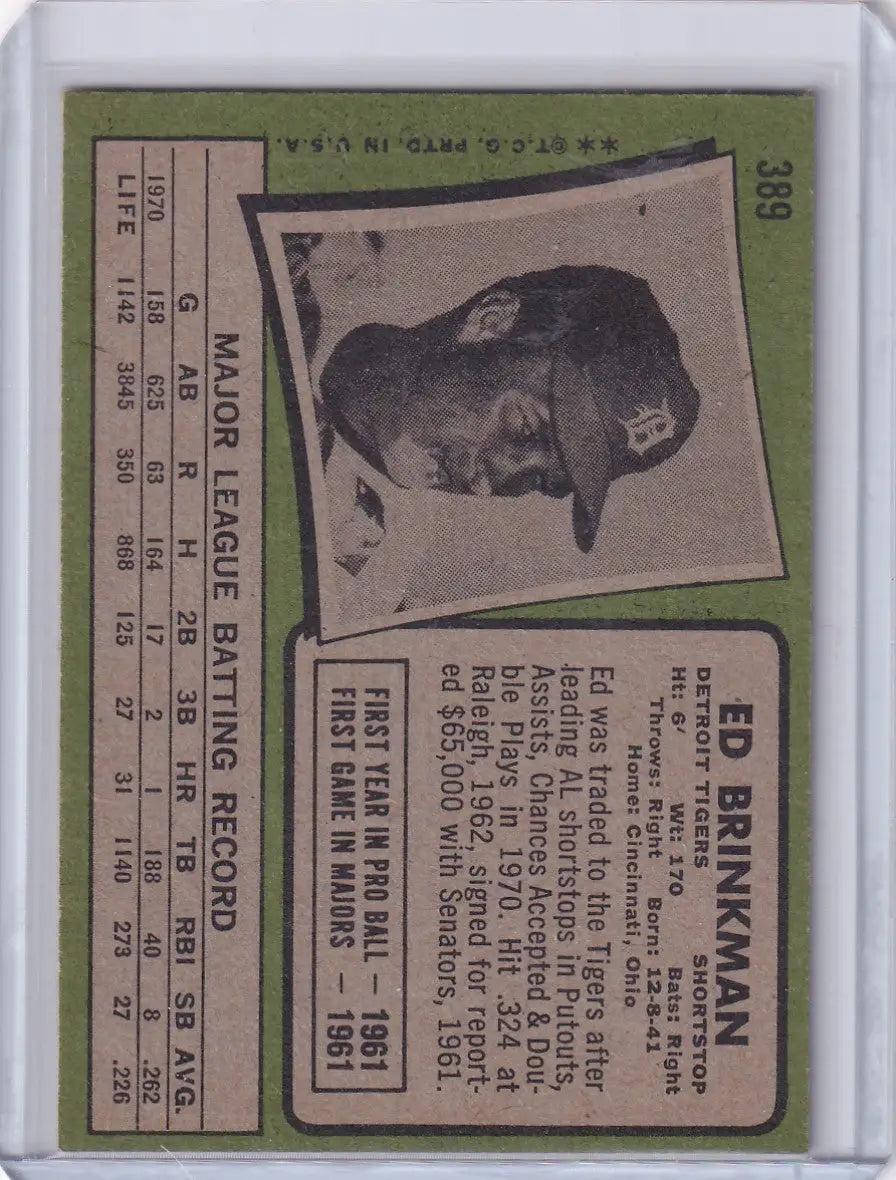 1971 Topps Baseball #389 Ed Brinkman - Detroit Tigers