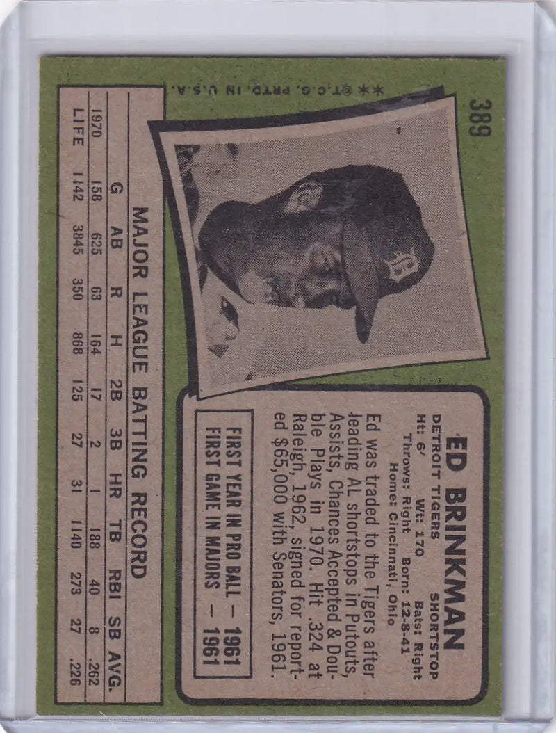 1971 Topps Baseball #389 Ed Brinkman - Detroit Tigers