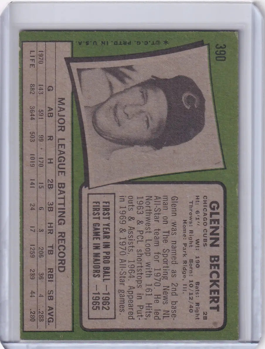 1971 Topps Baseball #390 Glenn Beckert - Chicago Cubs