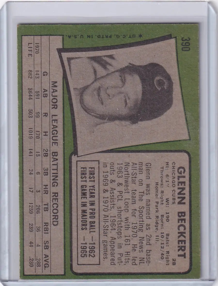 1971 Topps Baseball #390 Glenn Beckert - Chicago Cubs