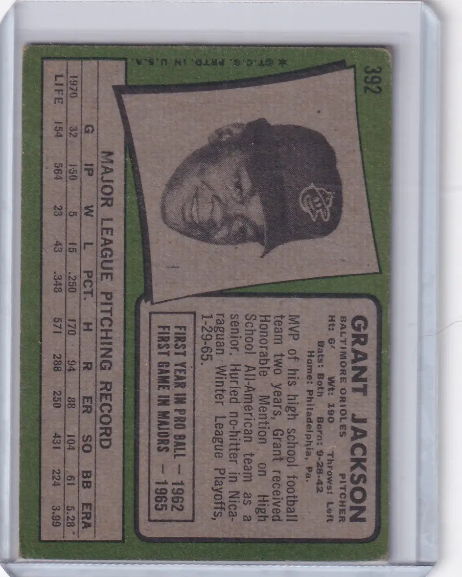 1971 Topps Baseball #392 Grant Jackson - Baltimore Orioles