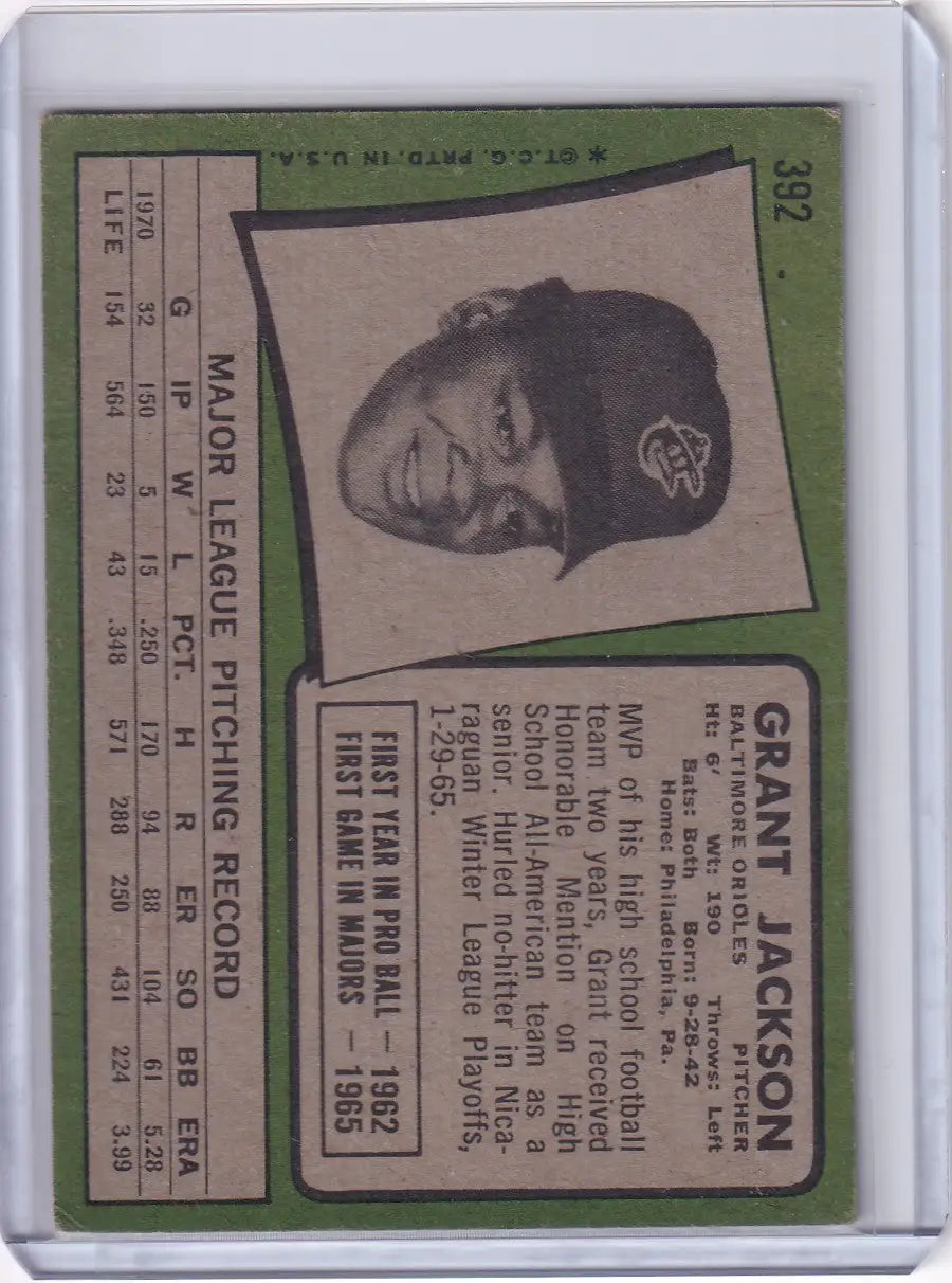 1971 Topps Baseball #392 Grant Jackson - Baltimore Orioles
