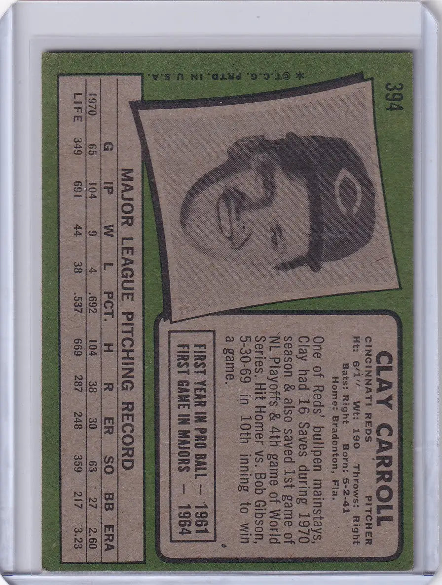 1971 Topps Baseball #394 Clay Carroll - Cincinnati Reds