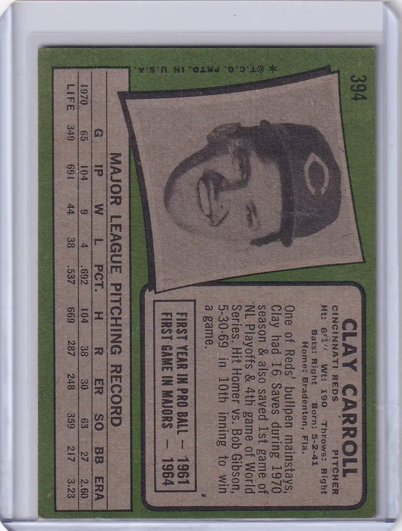 1971 Topps Baseball #394 Clay Carroll - Cincinnati Reds
