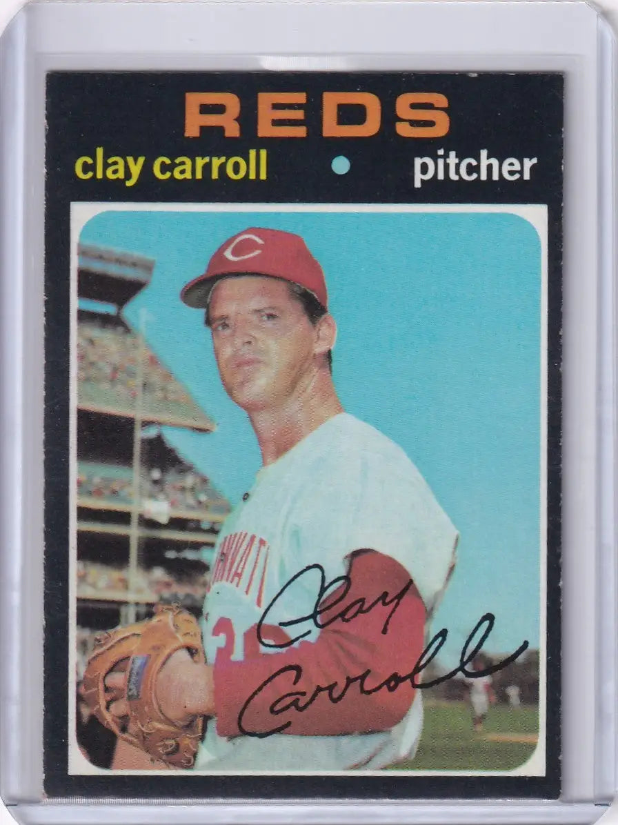 Topps Baseball card of Clay Carroll, Cincinnati Reds pitcher from 1971
