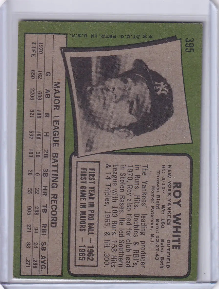 1971 Topps Baseball #395 Roy White - New York Yankees