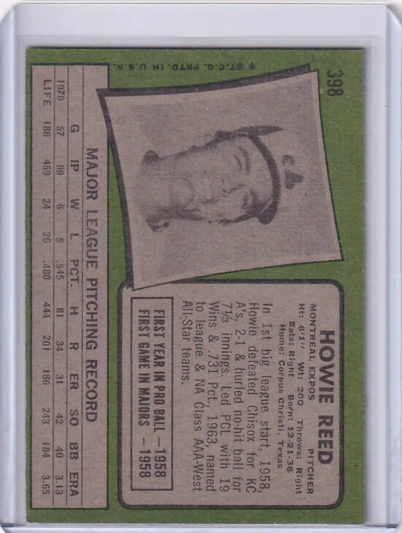1971 Topps Baseball #398 Howie Reed - Montreal Expos