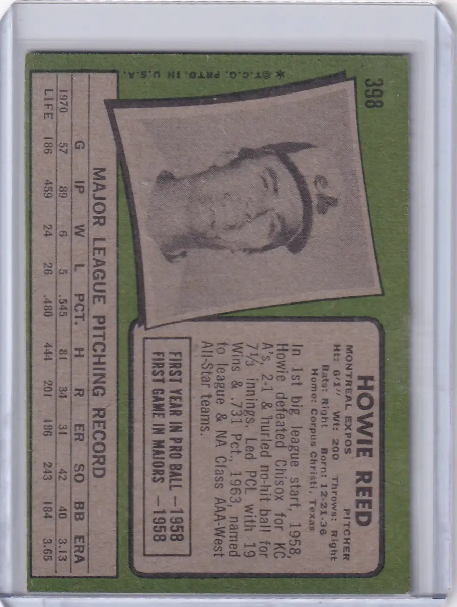 1971 Topps Baseball #398 Howie Reed - Montreal Expos