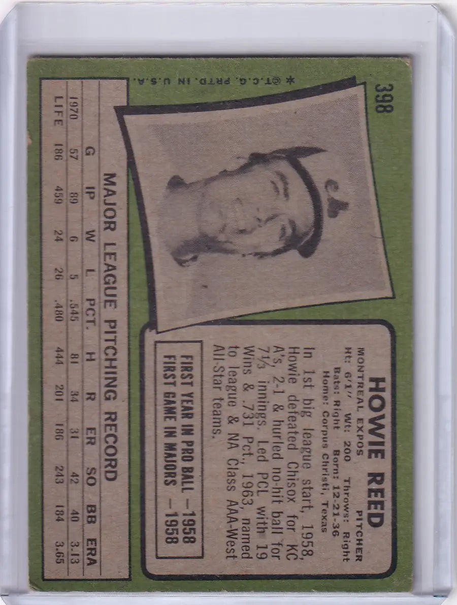 Baseball card of Howie Reed from 1971 Topps Baseball, Montreal Expos portrait