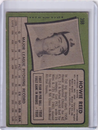 Baseball card of Howie Reed from 1971 Topps Baseball, Montreal Expos portrait