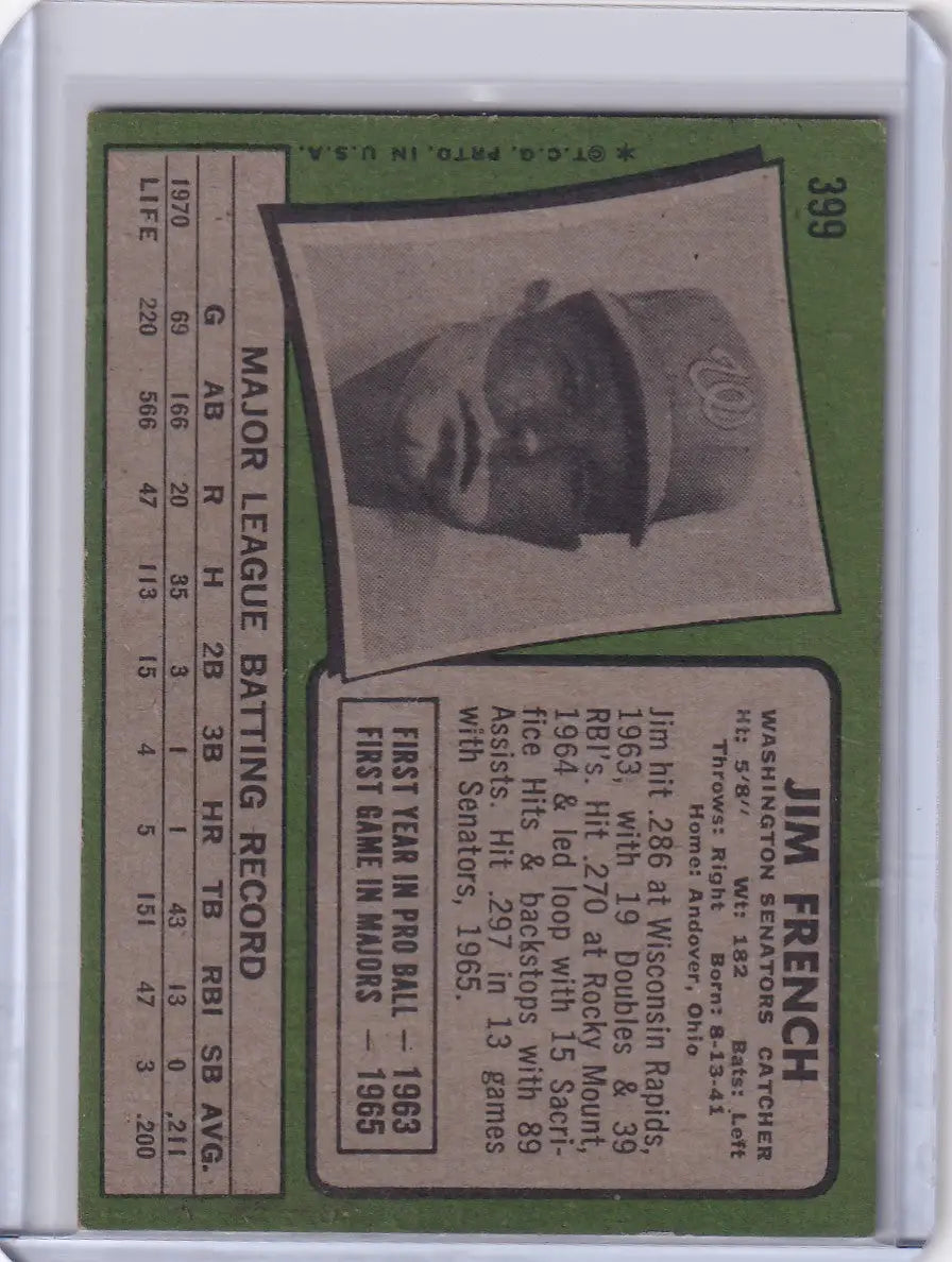 1971 Topps Baseball #399 Jim French - Washington Senators