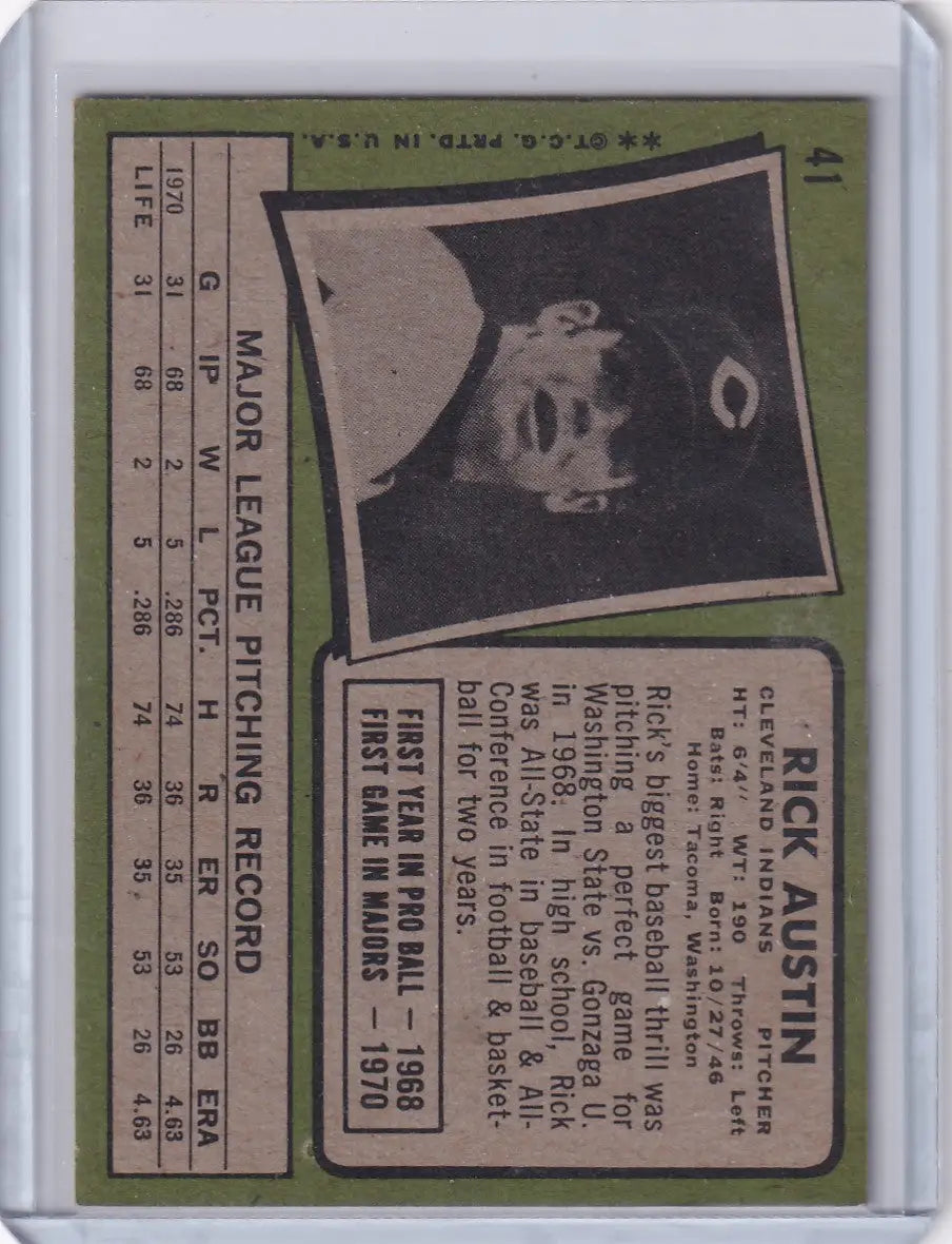 1971 Topps Baseball #41 Rick Austin - Cleveland Indians RC